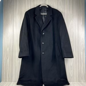 Bill Blass Black Label Cashmere Blend Mens Black Overcoat Long Prescott Size 44